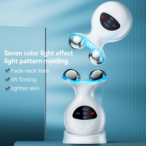 Masajeador Facial y de Cuello EMS + Fototerapia LED de 7 Colores