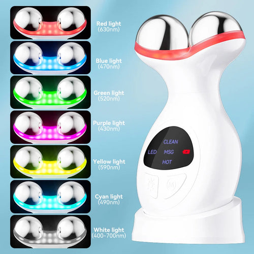 Masajeador Facial y de Cuello EMS + Fototerapia LED de 7 Colores